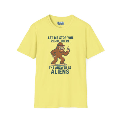 Bigfoot The Answer Is Aliens T-shirt*Flat*Cornsilk