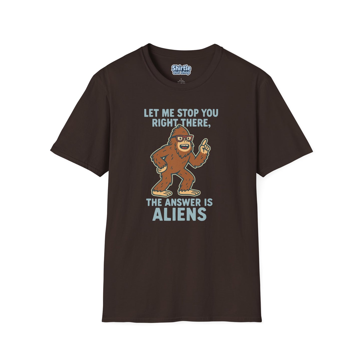 Bigfoot The Answer Is Aliens T-shirt*Flat*Dark Chocolate