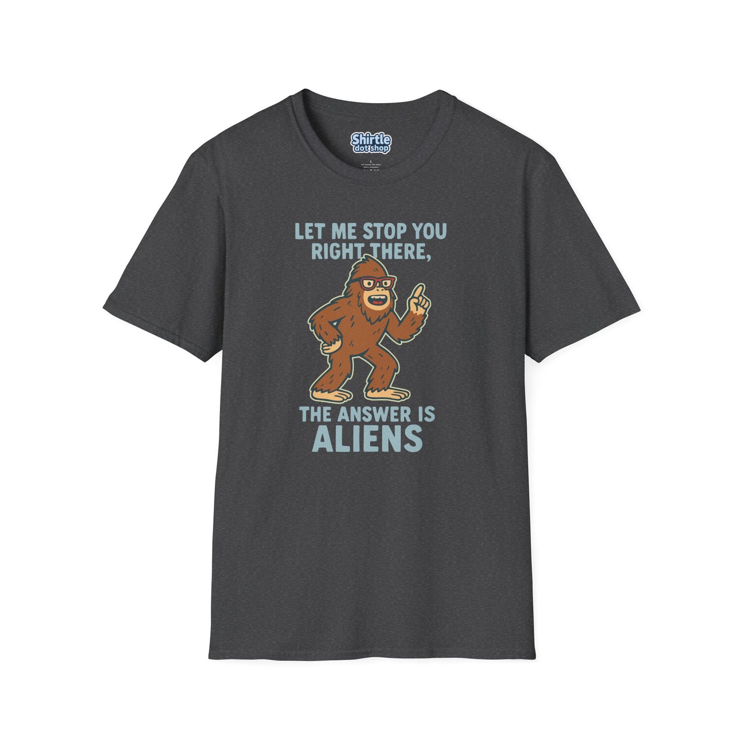 Bigfoot The Answer Is Aliens T-shirt*Flat*Dark Heather