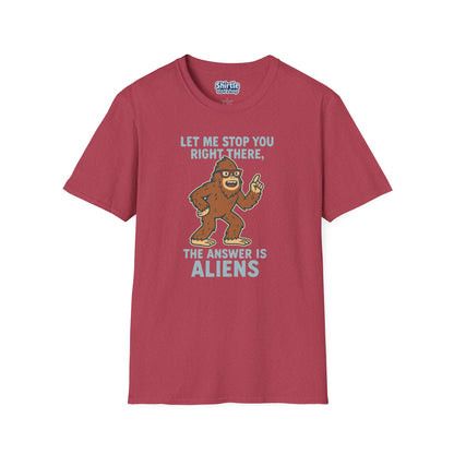 Bigfoot The Answer Is Aliens T-shirt*Flat*Heather Cardinal
