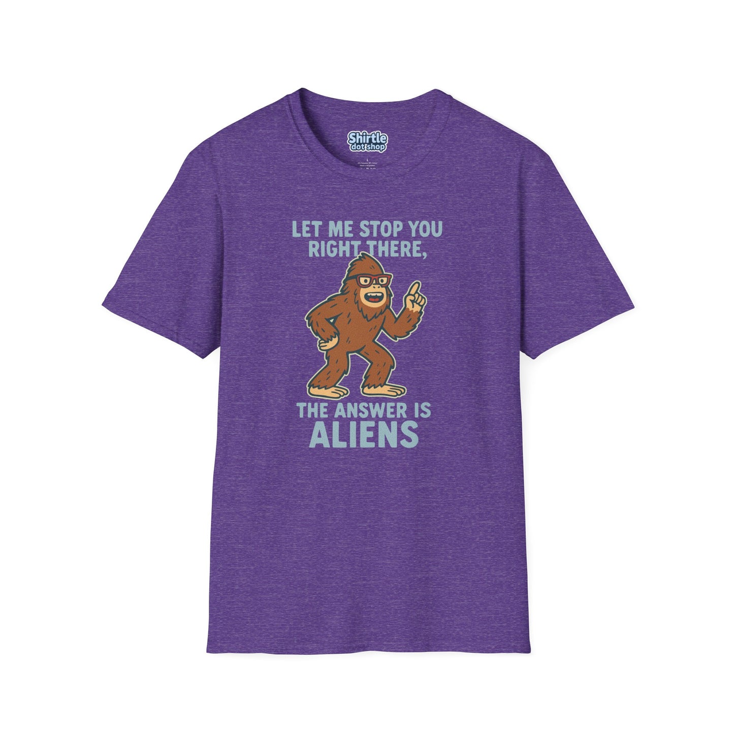Bigfoot The Answer Is Aliens T-shirt*Flat*Heather Purple