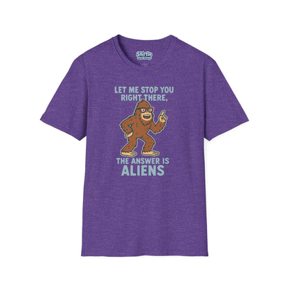 Bigfoot The Answer Is Aliens T-shirt*Flat*Heather Purple