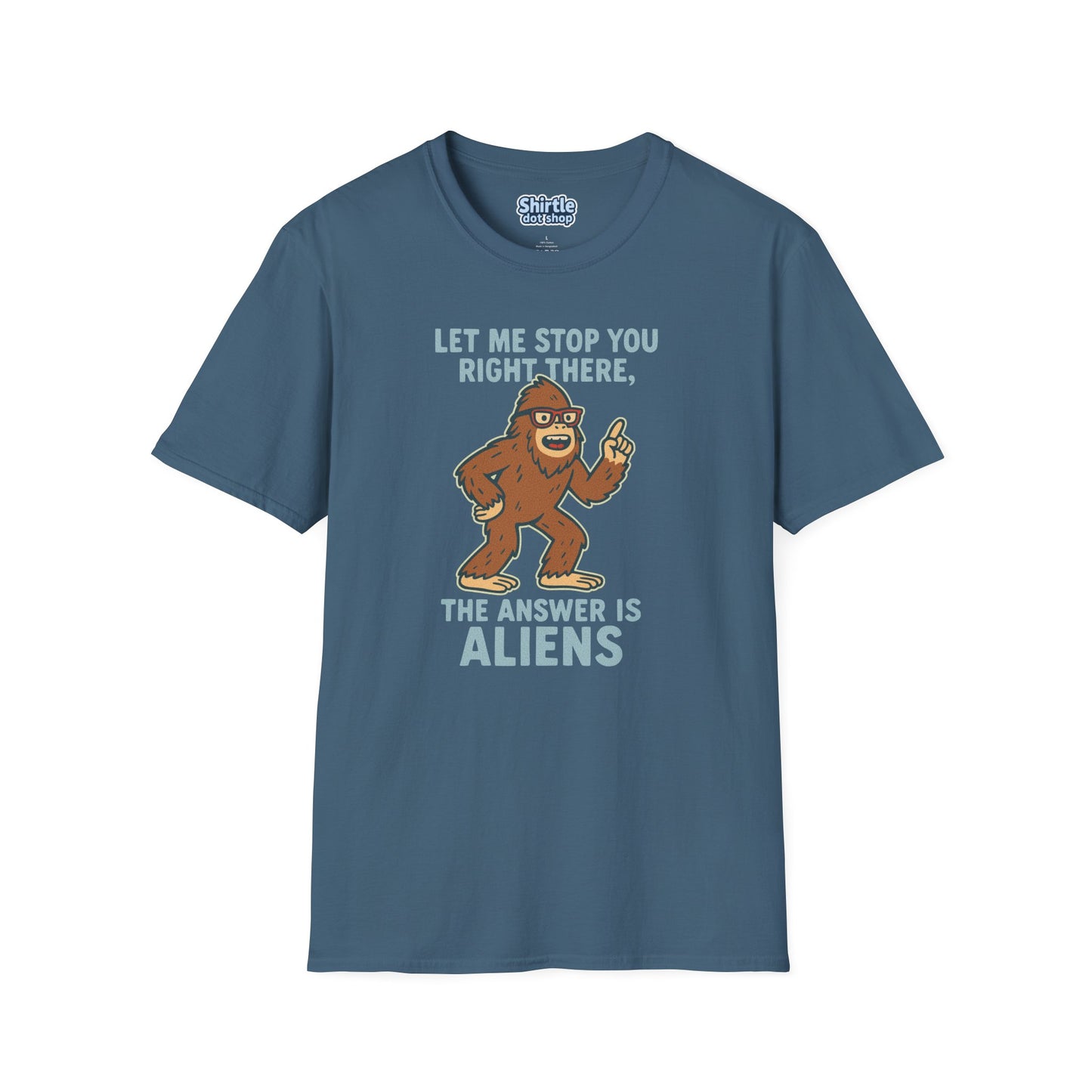 Bigfoot The Answer Is Aliens T-shirt*Flat*Indigo Blue