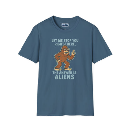 Bigfoot The Answer Is Aliens T-shirt*Flat*Indigo Blue