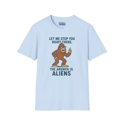 Bigfoot The Answer Is Aliens T-shirt*Flat*Light Blue