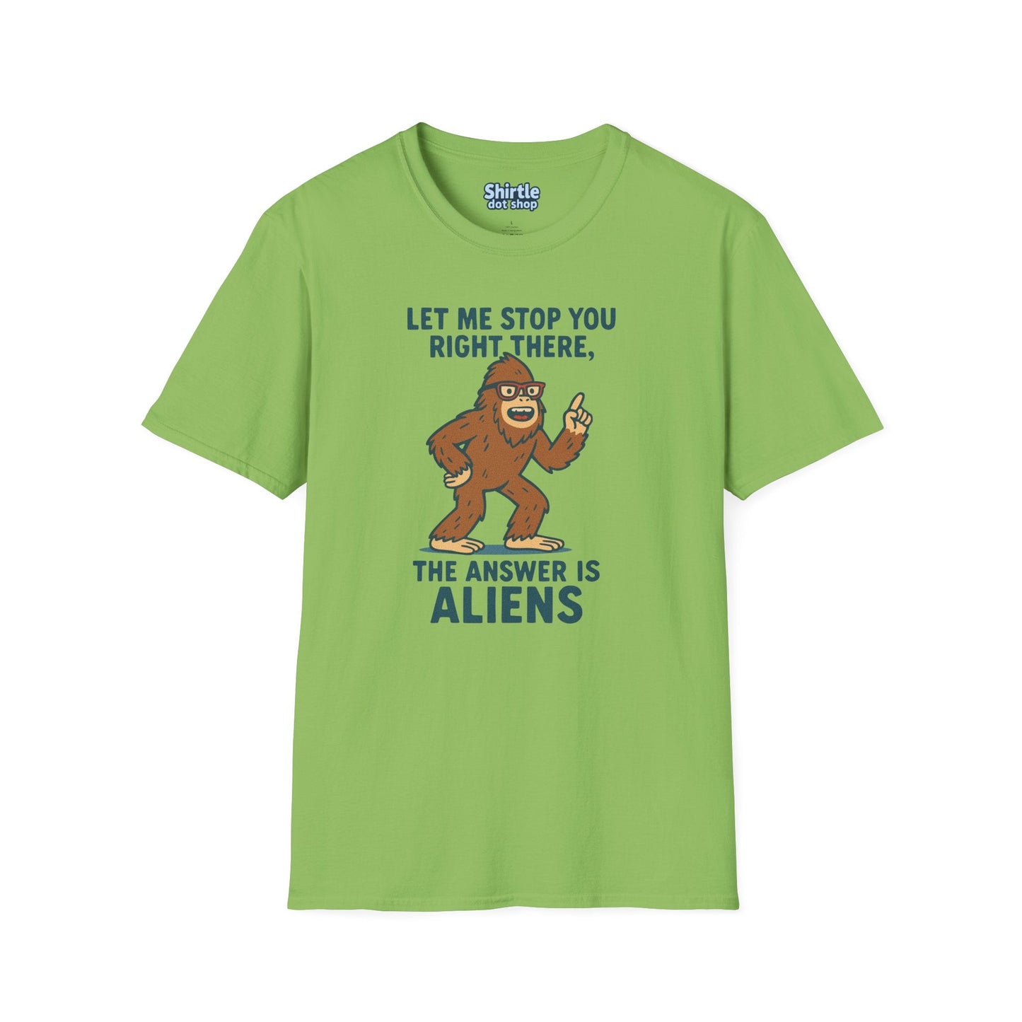 Bigfoot The Answer Is Aliens T-shirt*Flat*Lime