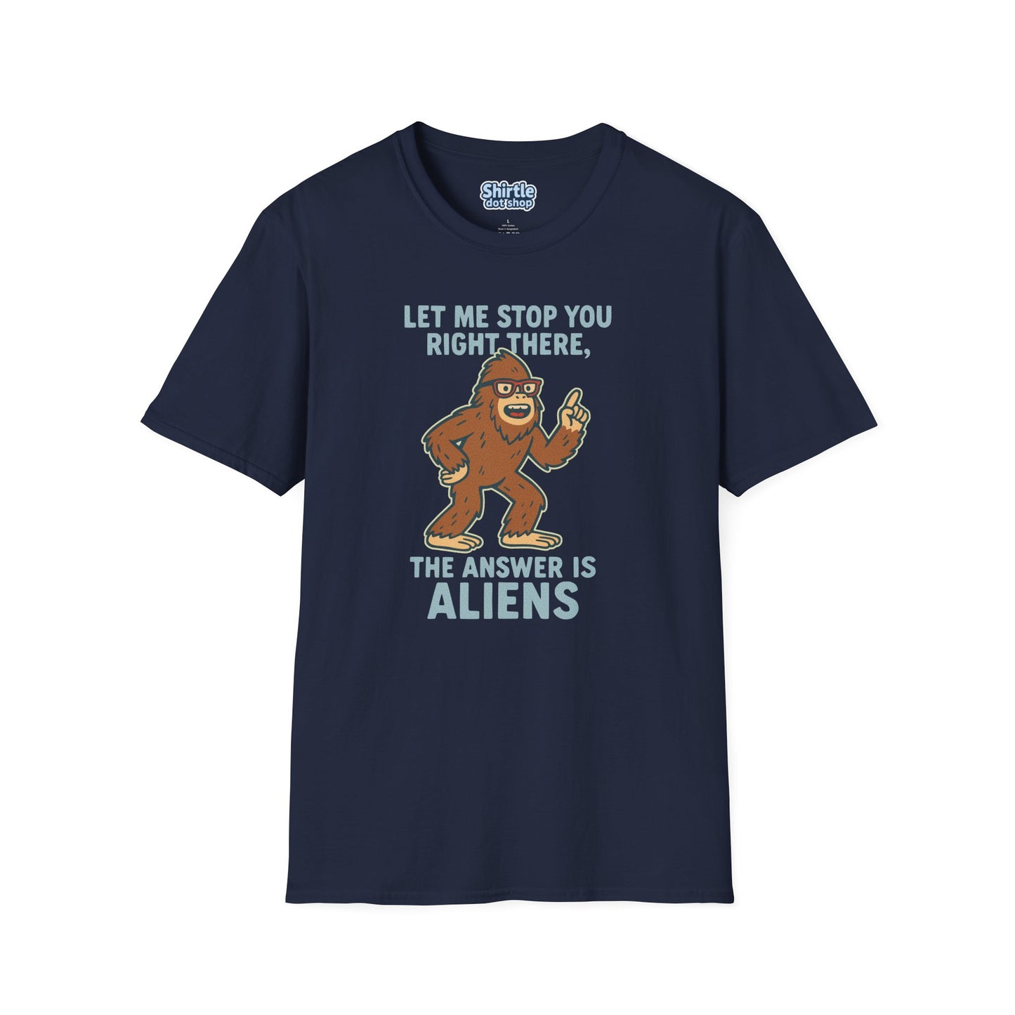 Bigfoot The Answer Is Aliens T-shirt*Flat*Navy