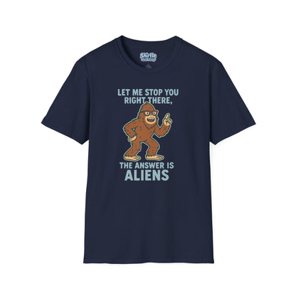 Bigfoot The Answer Is Aliens T-shirt*Flat*Navy