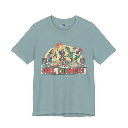 Girl Dinner T-shirt*Flat*Heather Blue Lagoon