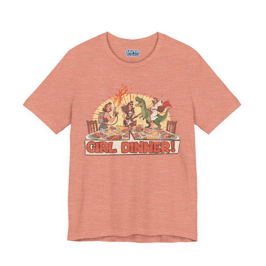Girl Dinner T-shirt*Flat*Heather Prism Sunset