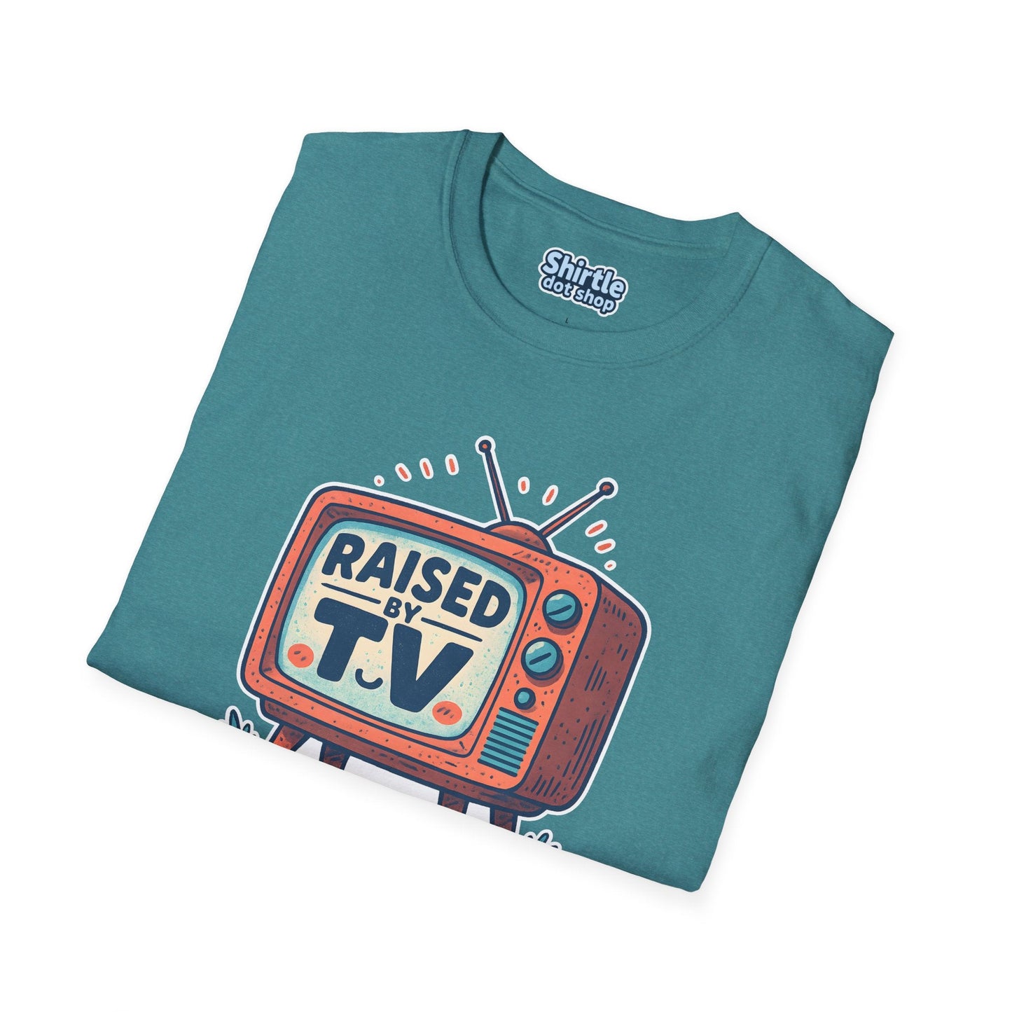 Raised by T.V. T-shirt*Folded*Heather Galapagos Blue